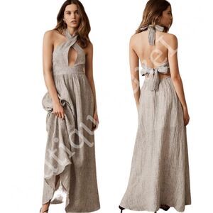 NWTs Anthropologie RUMER Delphine Linen Halter Maxi Dress Size Small